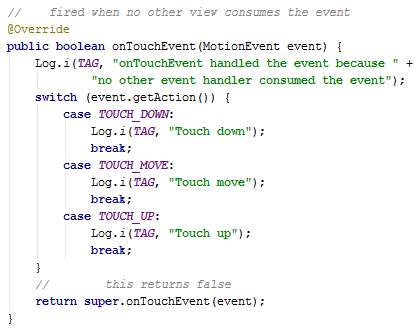 Android Touch Mode and focus onTouchEvent() Android Touch Mode and focus onTouchEvent()