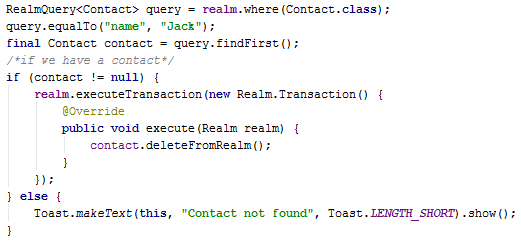 realm.executeTransaction() deleteFramRealm() to delete an object in realm realm.executeTransaction() deleteFramRealm() to delete an object in realm