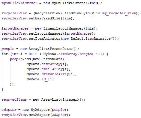 Android RecyclerView widget tutorial onCreate() set up Android RecyclerView widget tutorial onCreate() set up