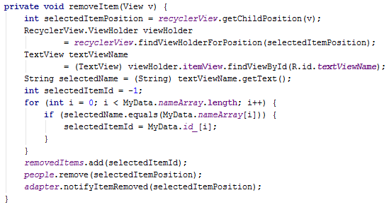Android RecyclerView widget tutorial remove item notifyItemRemoved() Android RecyclerView widget tutorial remove item notifyItemRemoved()