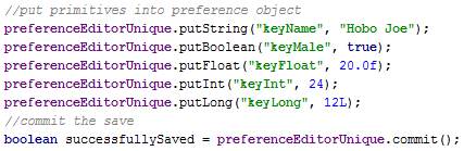 Android SharedPreferences put<type> methods SharedPreferences put<type> methods