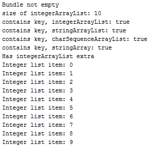 LogCat display for Intent data LogCat display for Intent data