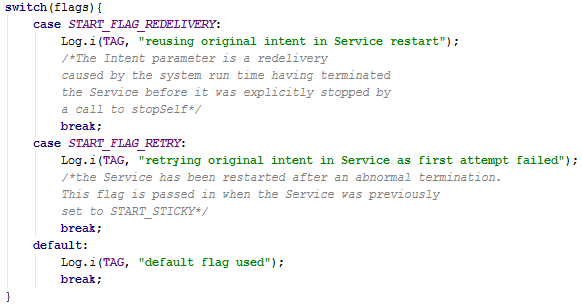 onStartCommand flags onStartCommand flags