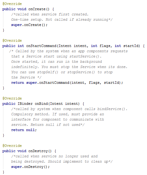 The Service callbacks The Service callbacks