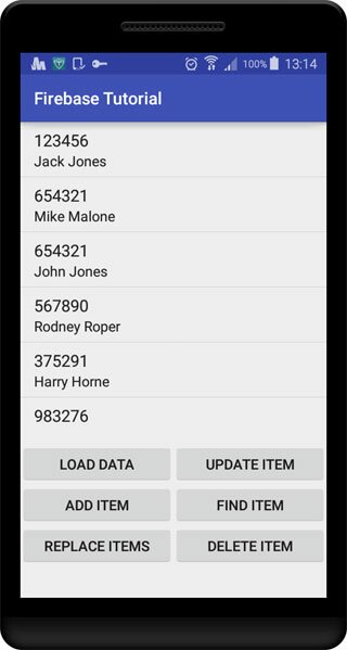 Firebase Realtime Database tutorial app screenshot Firebase Realtime Database tutorial app screenshot